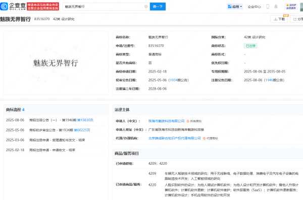 51我也要配资 魅族无界智行商标注册成功